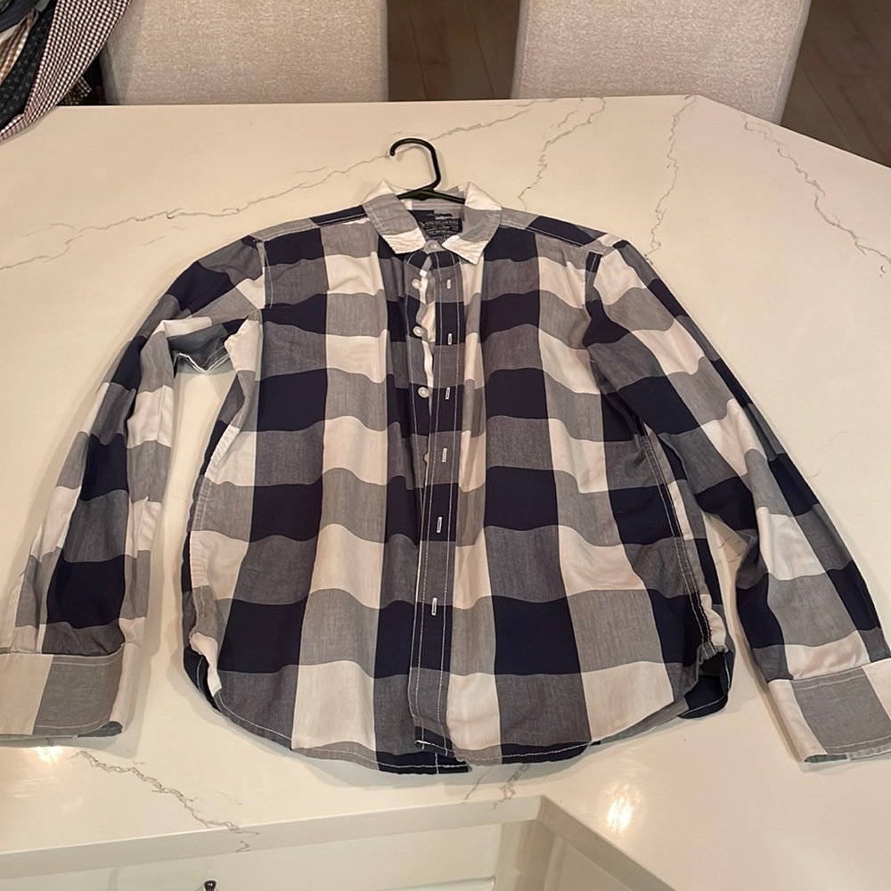 American rag small long sleeve button up.  White , blue, gray.